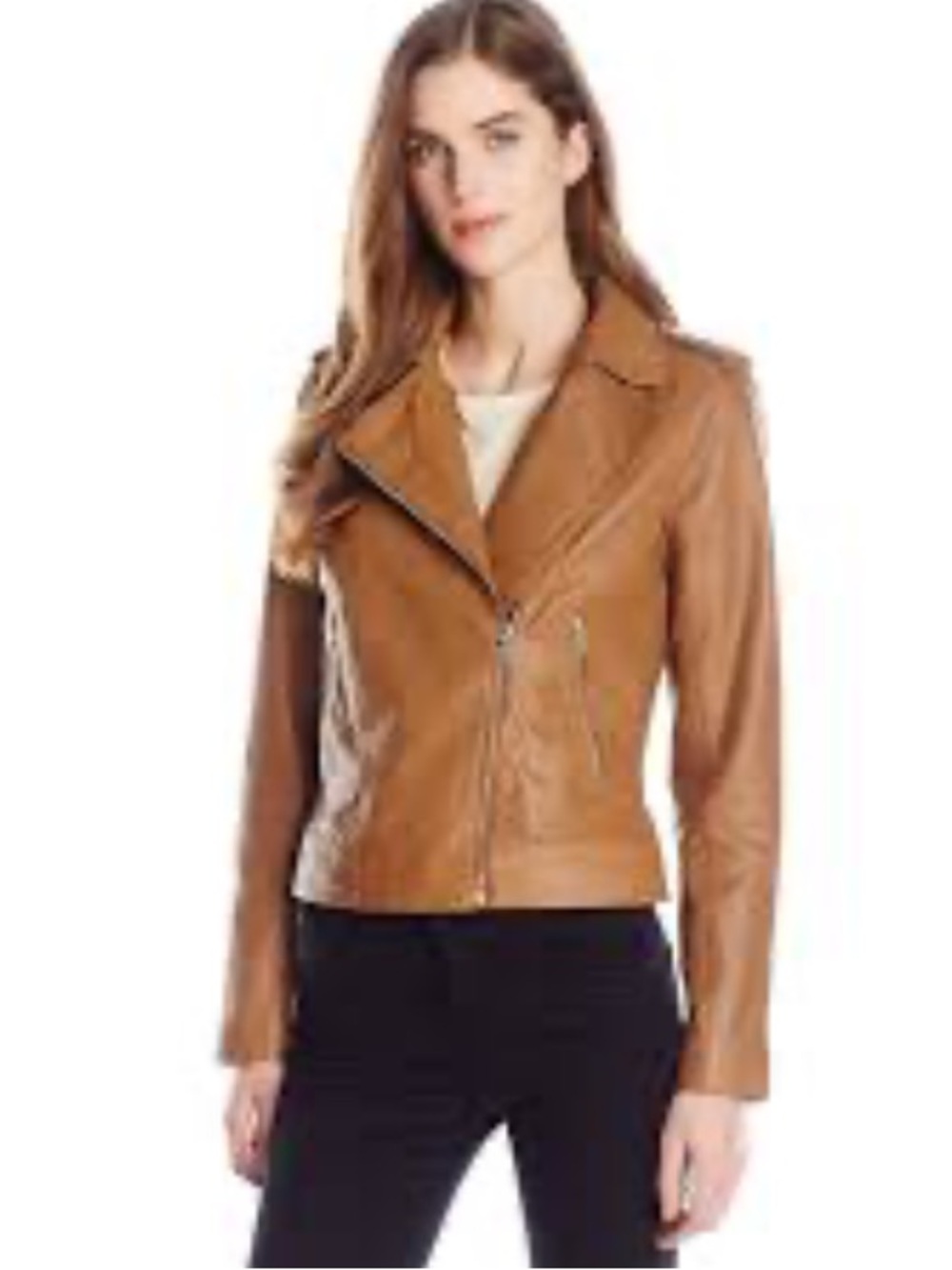 Cole Haan Genuine Lambskin Perforated Leather Moto Jacket in light brown